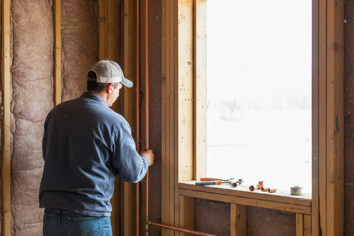 Licensed plumber running new copper supply lines in a Hawley home